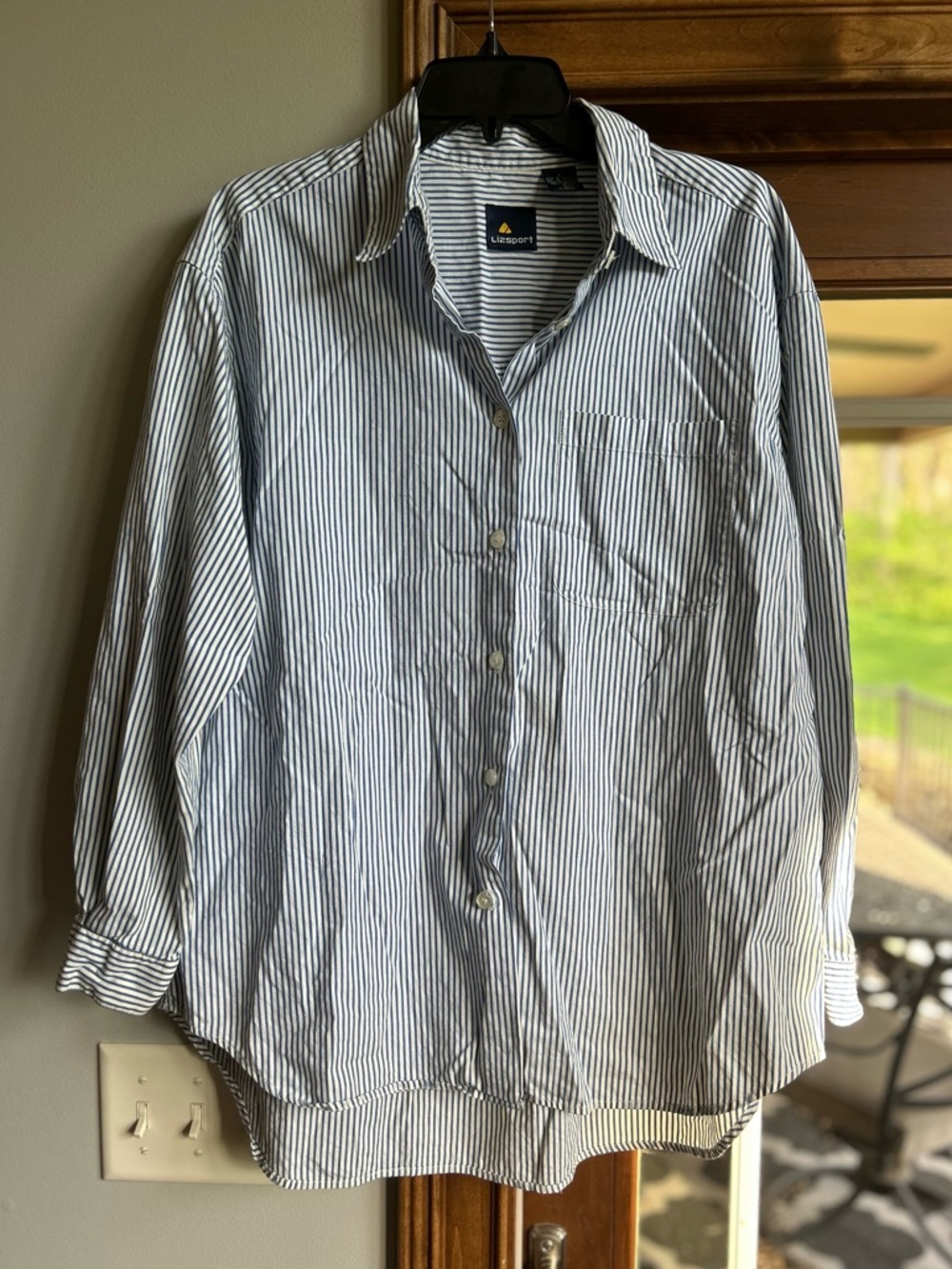 Lizsport Women’s Blue and White Striped Button-Down Shirt